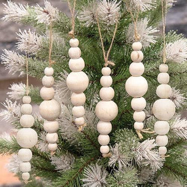 6 Set Natural Wooden Bead Ornaments - The Fox Decor
